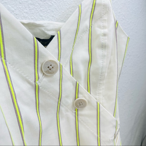 Banana Republic white dress with starps, green stripes, button down,linen cotton - Picture 7 of 11